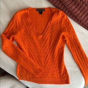 Ralph Lauren Women's V-Neck Cashmere Sweater in Vibrant Orange